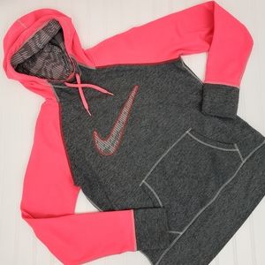 Nike Therma Fit Athletic Hoodie Gray Neon Pink size Medium Comfy Lounge